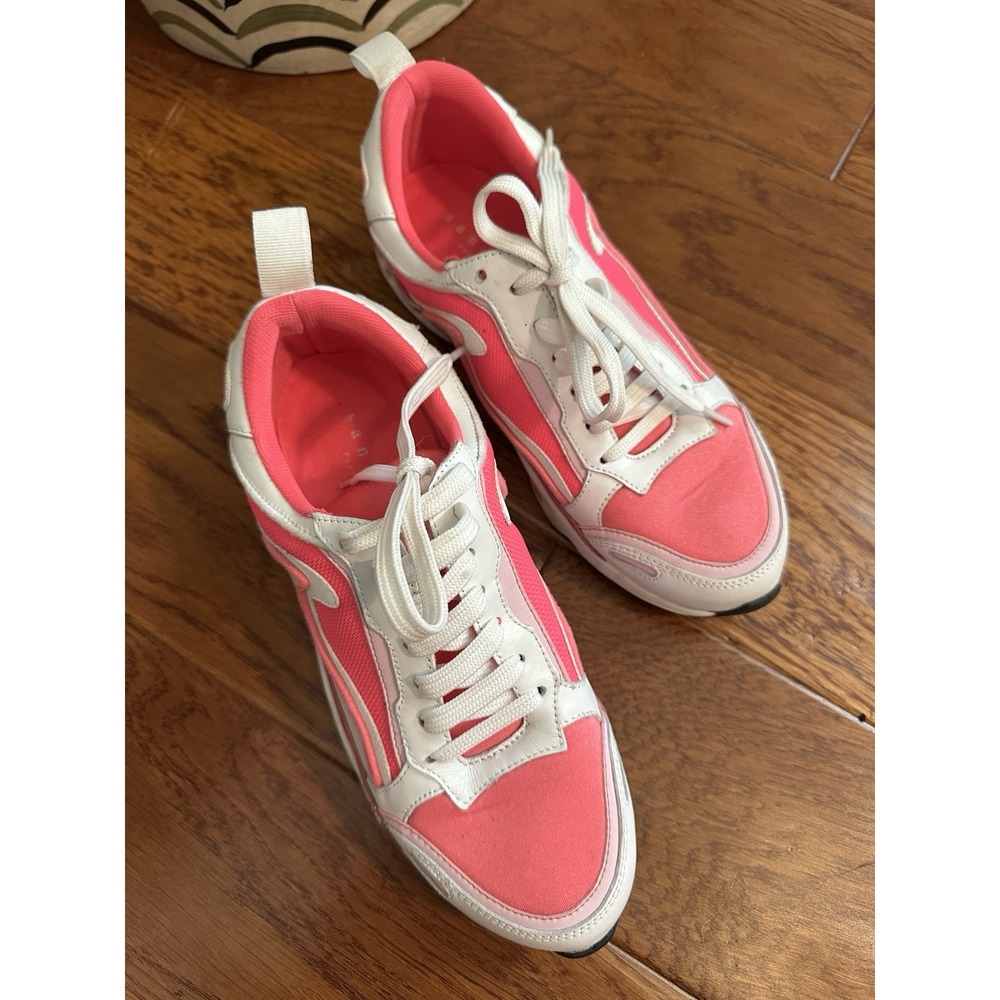 Sandro Paris Flame Sneakers White Hot Pink Leather Mesh Chunky Shoes Size EUR 37
